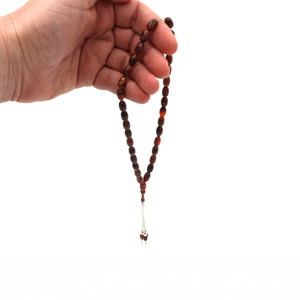 Coffe Brown Pressed Amber Misbah With 33 Beads m217