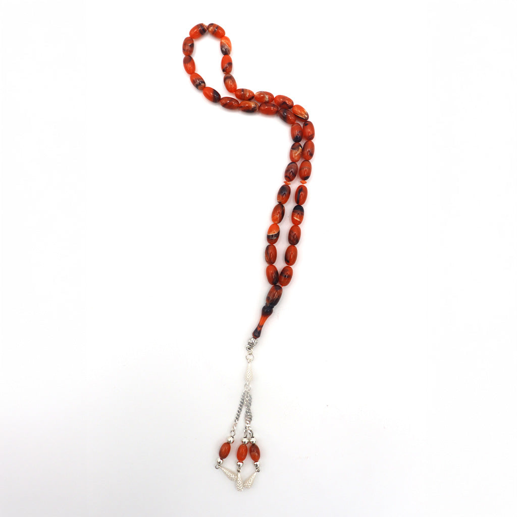 Dark Brown Pressed Amber Misbah With 33 Beads M212