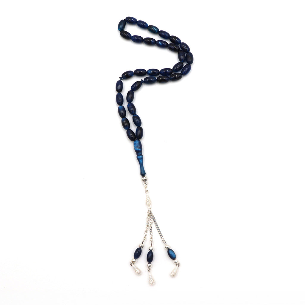 Dark Navy blue Pressed Amber Misbah With 33 Beads M209