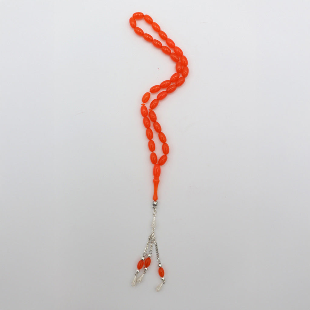 Deep Orange Pressed Amber Misbah With 33 Beads M228