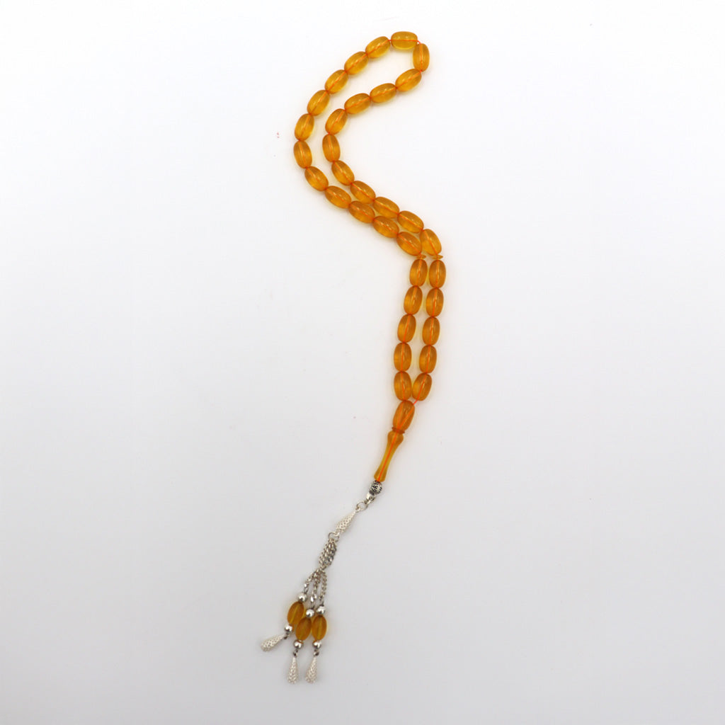 Dark Yellow Pressed Amber Misbah With 33 Beads M233
