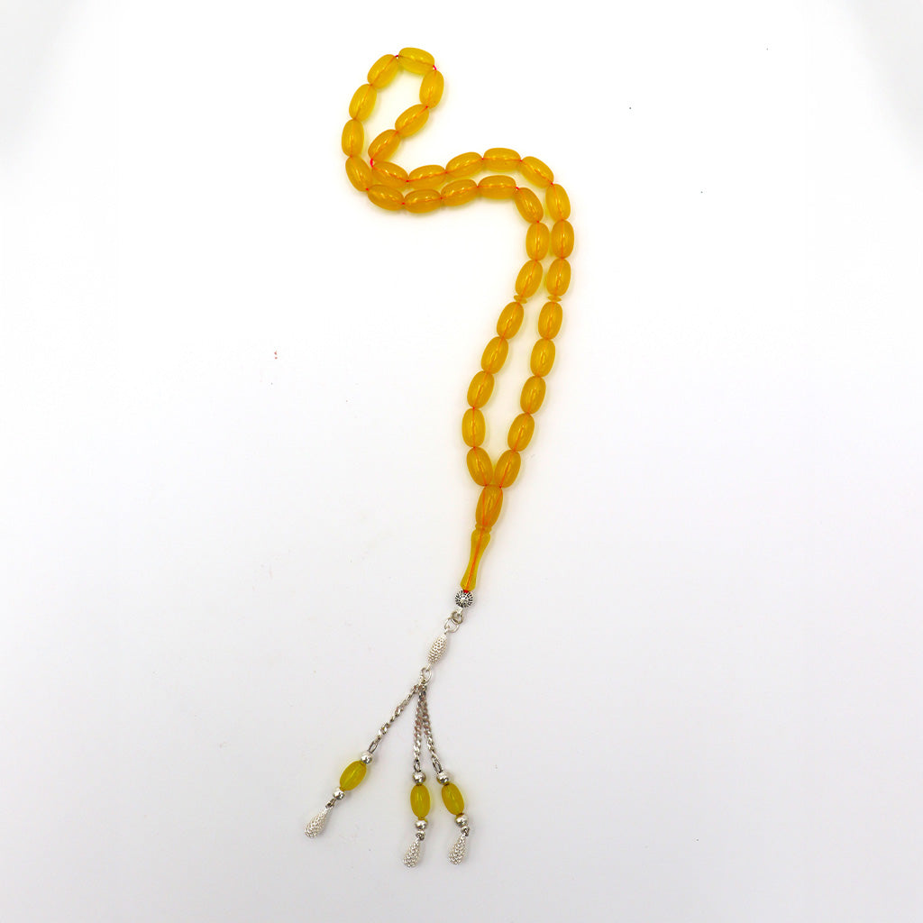 Golden Yellow Pressed Amber Misbah With 33 Beads M232