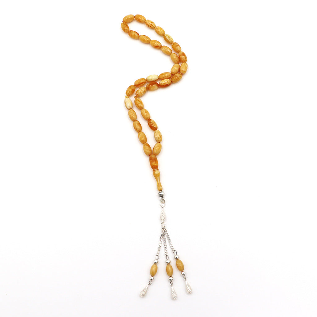 Light Brown Pressed Amber Misbah With 33 Beads m215