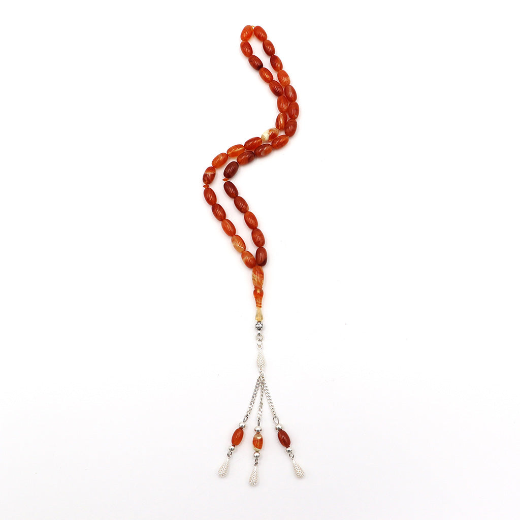 Light Orange Pressed Amber Misbah With 33 Beads m205