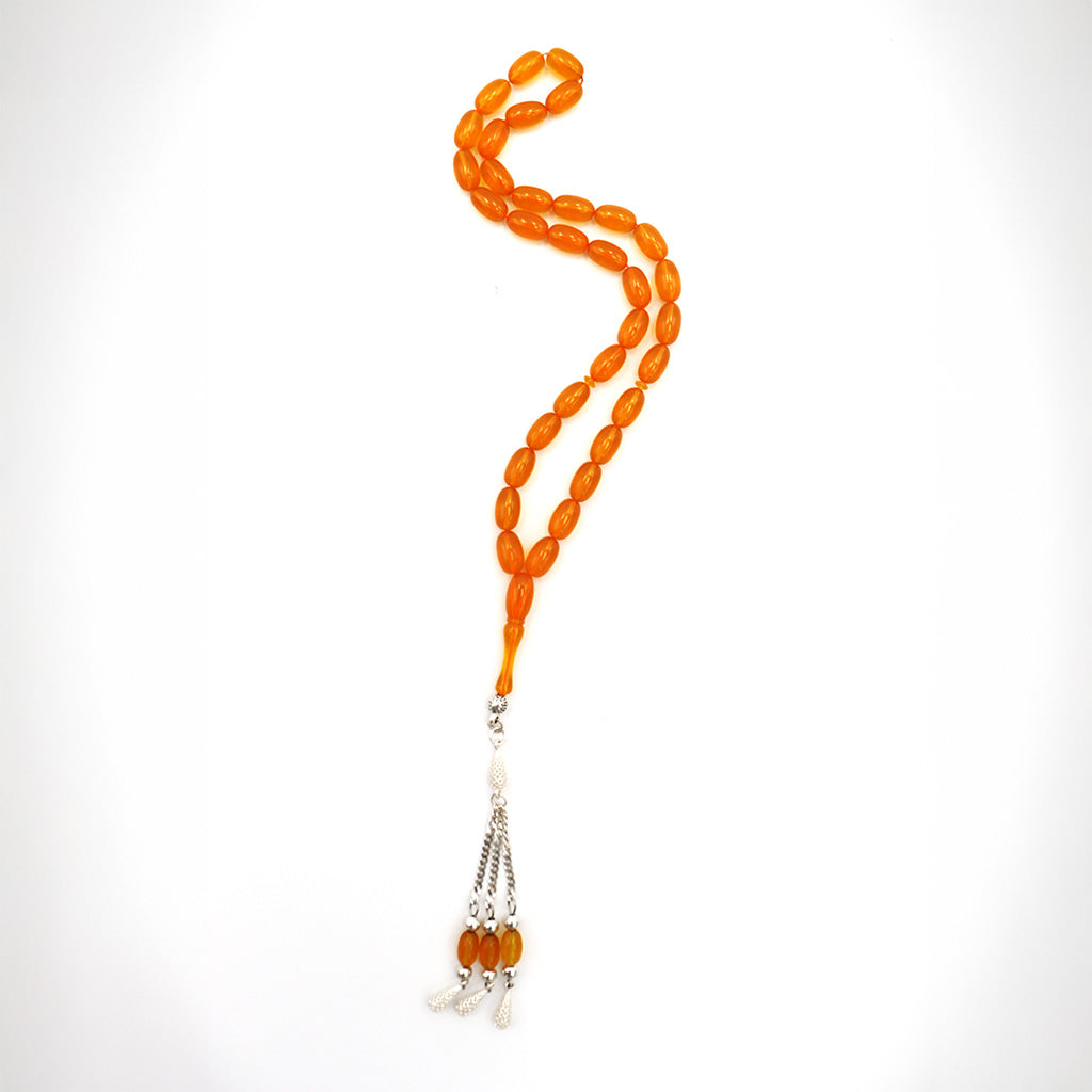 Light Orange Pressed Amber Misbah With 33 Beads M230