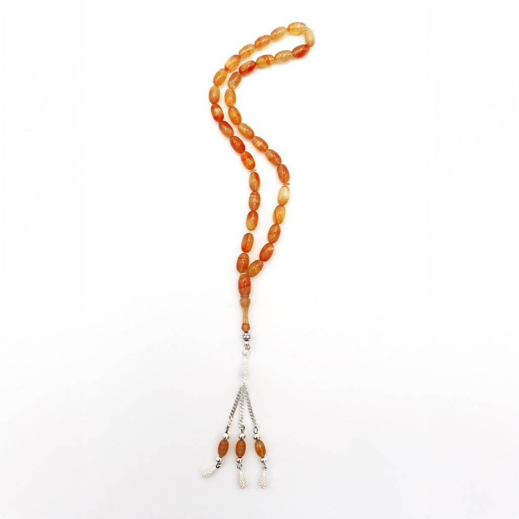 Light Yellow Pressed Amber Misbah With 33 Beads m204