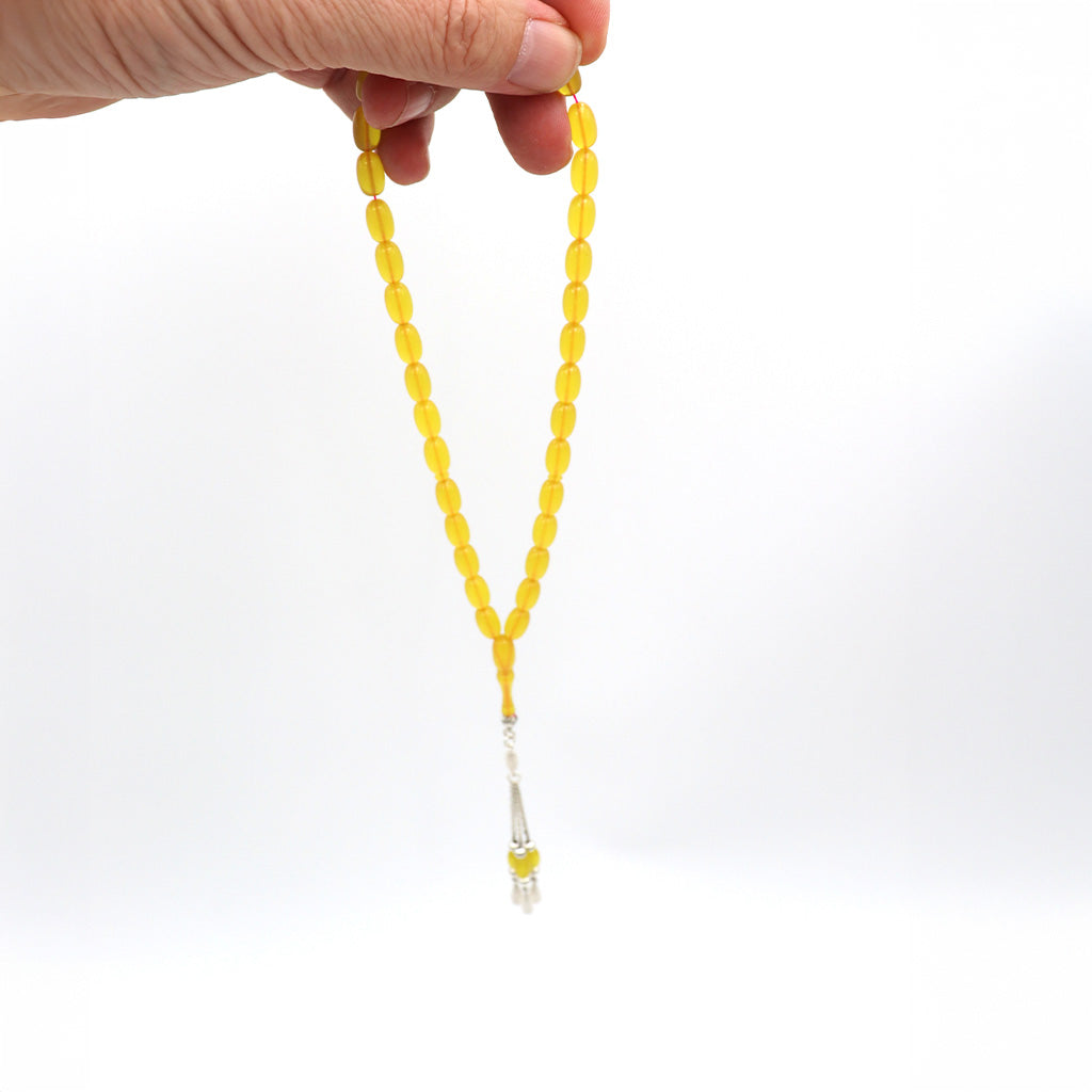 Light Yellow Pressed Amber Misbah With 33 Beads M231