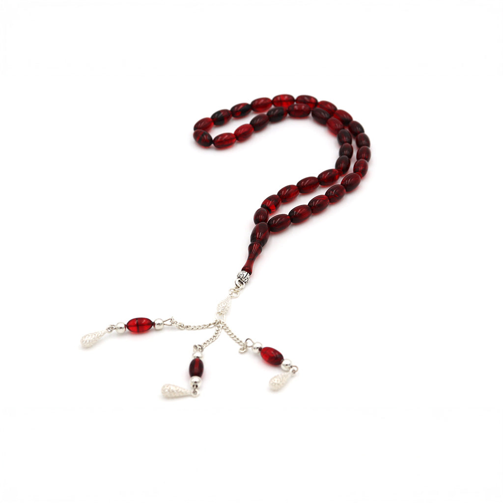 Maroon Pressed Amber Misbah With 33 Beads M208