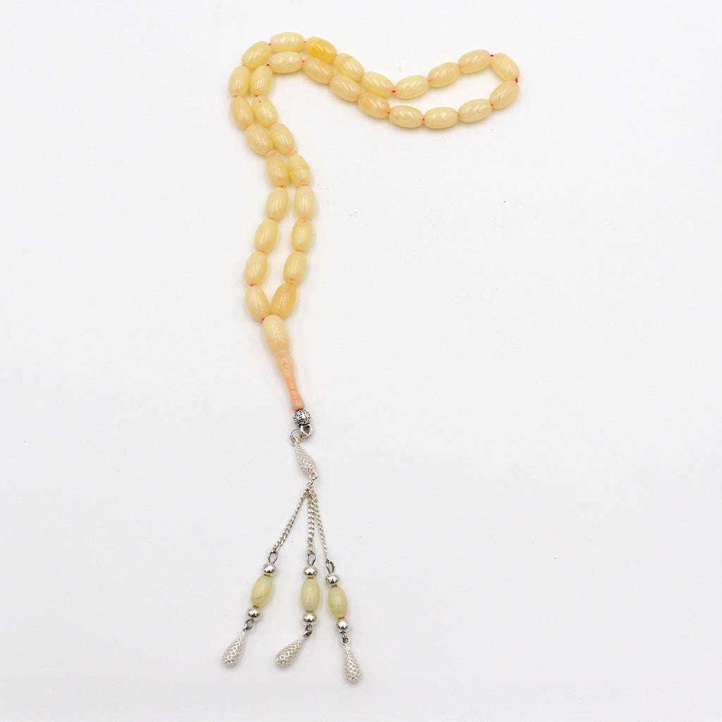 White Pressed Amber Misbaha With 33 Beads M201