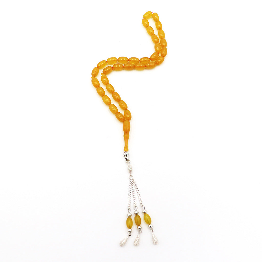 Yellow Pressed Amber Misbaha With 33 Beads M202