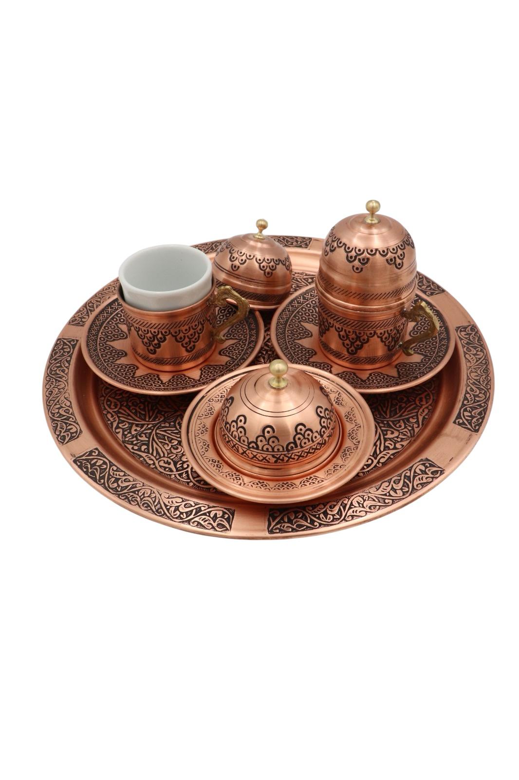 Luxury Handmade Turkish Copper Coffee Set – 6 Pieces with Velvet Gift Box